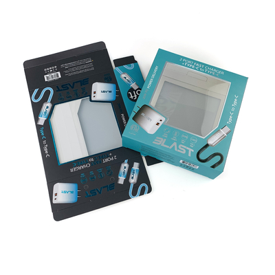 カスタムロゴホットフォイル折り畳み電子製品包装箱 USBデータケーブル紙箱包装 PVC窓付き